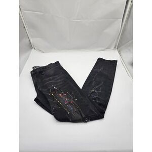 Men's Kilogram Black Jeans Splattered Paint Skinny Stretch  Jeans Size 34